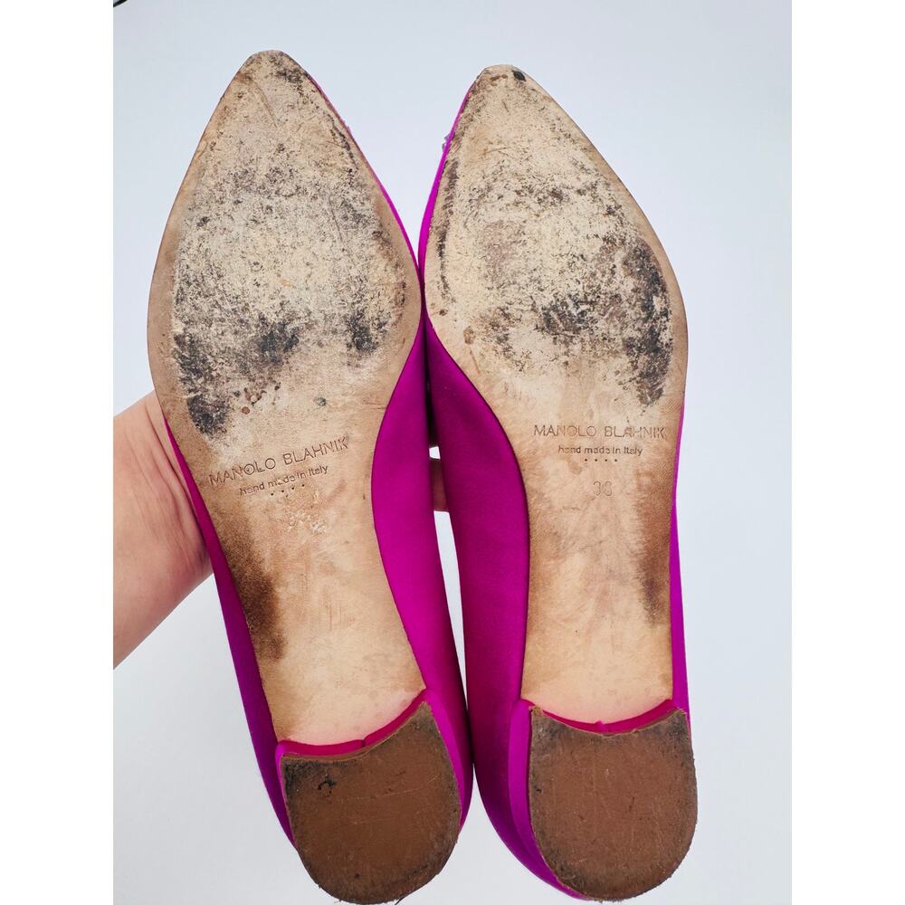 Manolo Blahnik Hangisi Pink Satin Crystal Embellished Buckle Flats Shoes EU 38 - Picture 5 of 10